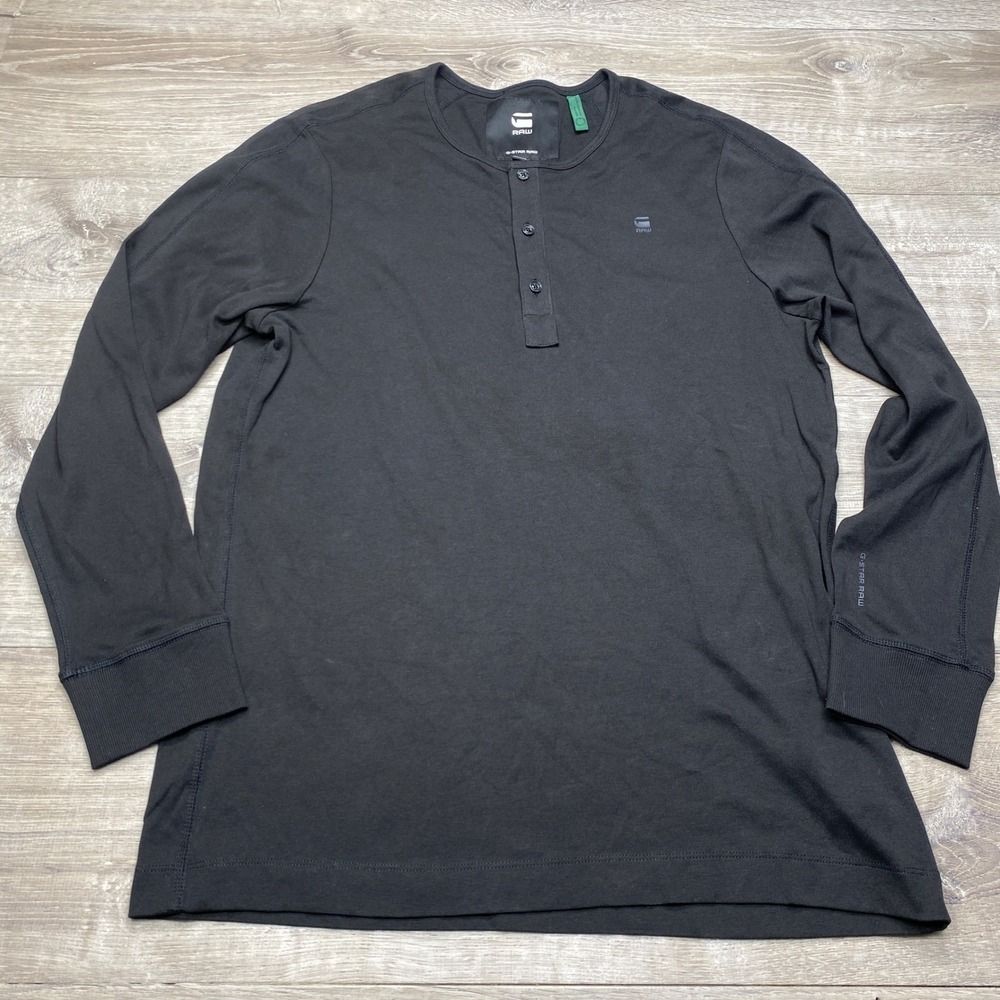 G-Star Raw Henley Shirt‎ Mens XL Black Long Sleeve Sustainable Italian